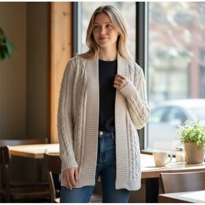 L.L. Bean Cream Cable Knit Cardigan